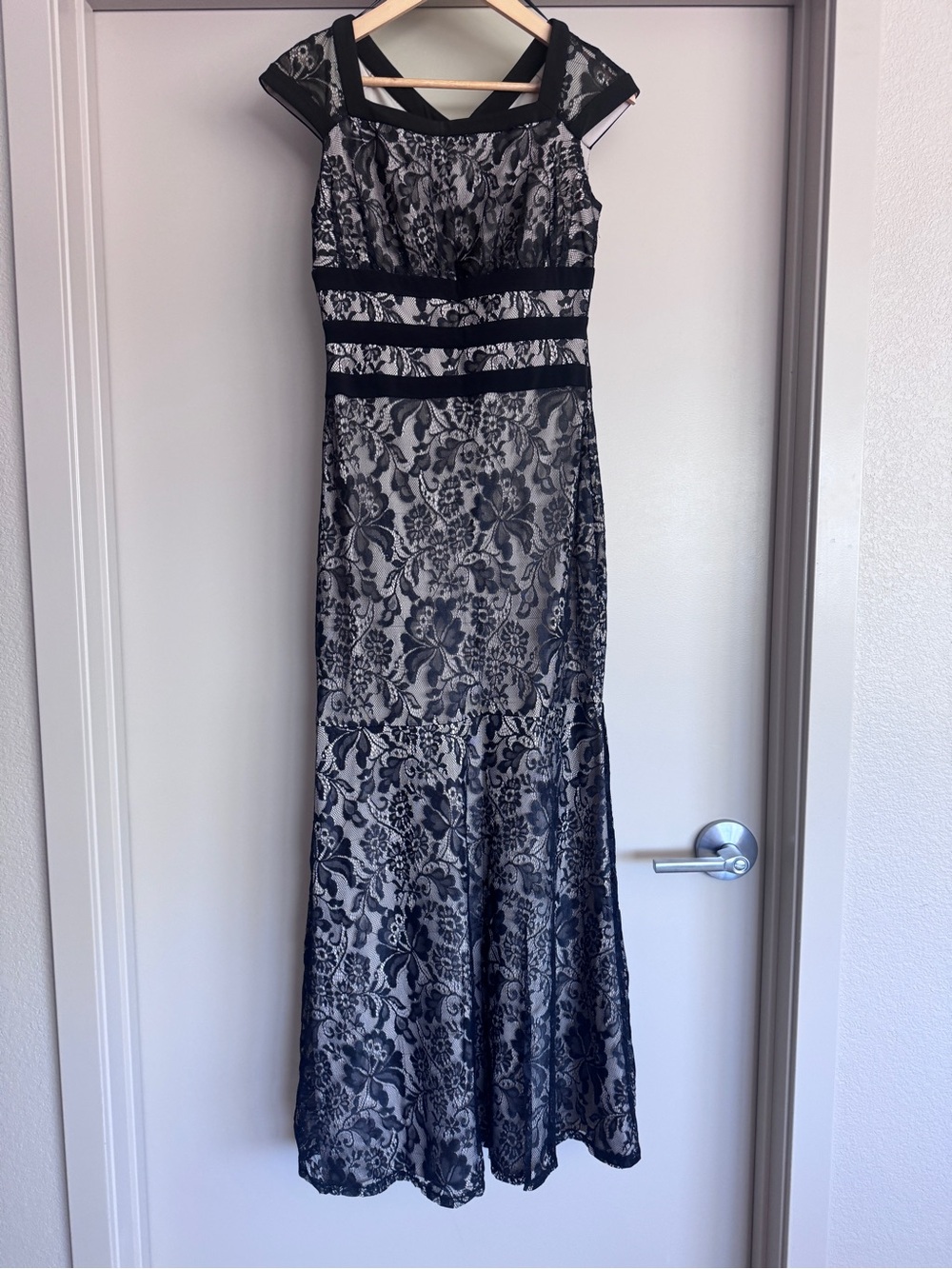 Black Lace Maxi Dress with Sheer Overlay
